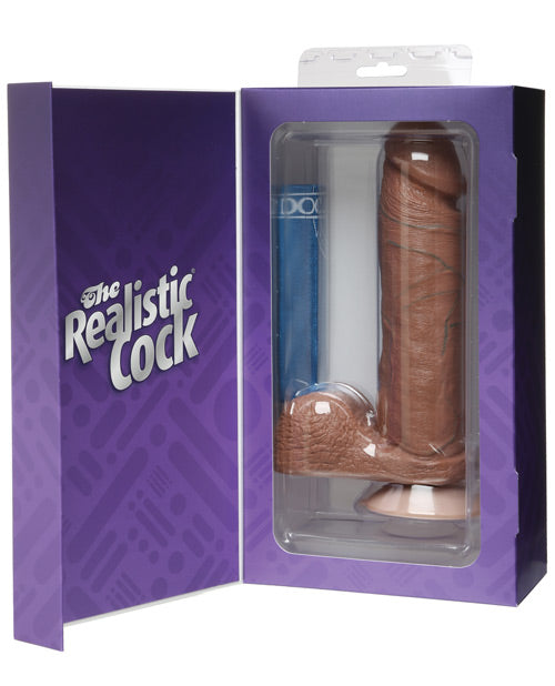 8" Realistic Cock w/Balls - Brown