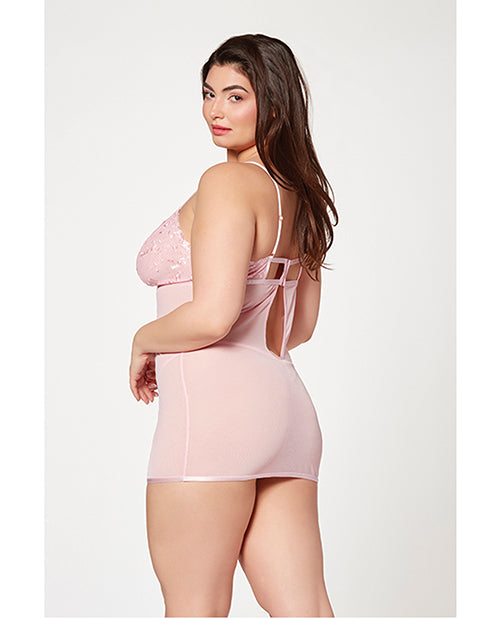 Floral Mesh Chemise & G-String Pink 1X/2X