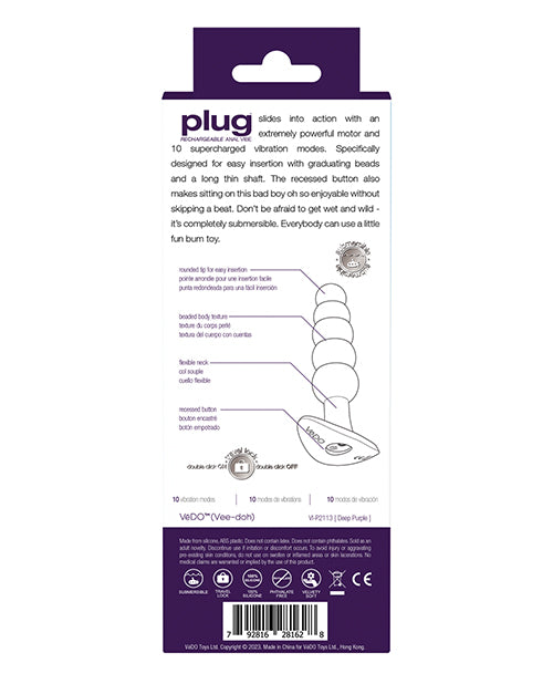VeDO Plug Rechargeable Anal Plug - Purple