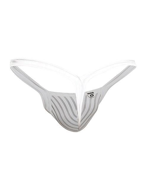 Male Basics Y Buns Thong White Sheer MD