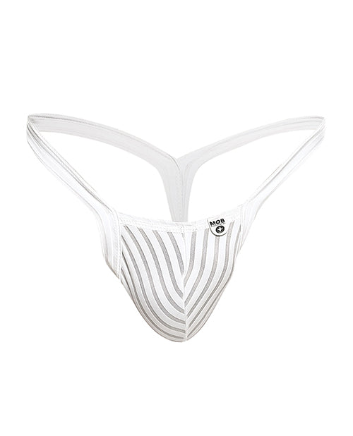 Male Basics Y Buns Thong White Sheer MD