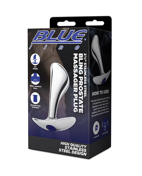 Blue Line 2.5"  Stainless Steal Bling Prostate Massager Plug